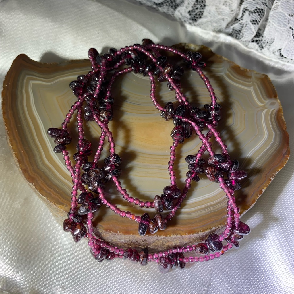 Garnet 34' Seed Bead Necklace